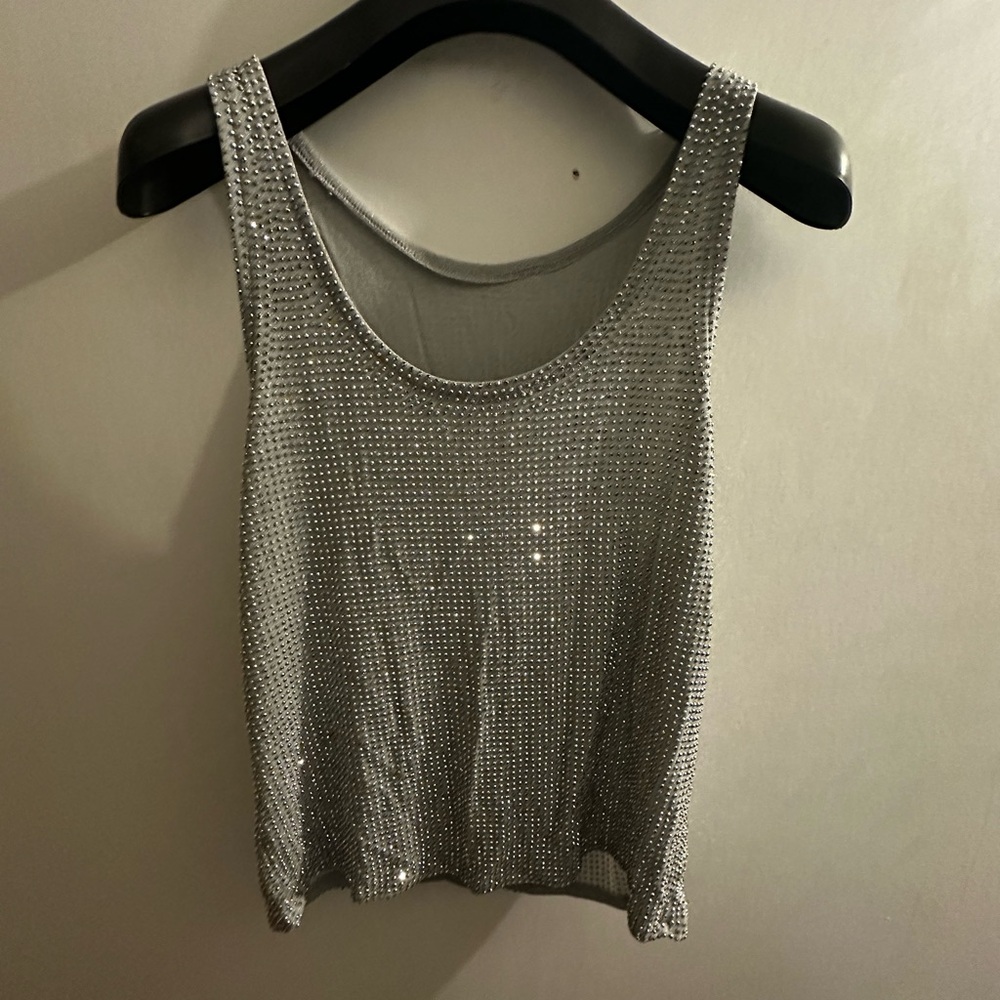 Lucas Stowe Silver Rhinestone Embellished Tank Top